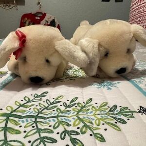 Victoria's Secret 2002 Plush Puppy Dogs Lily Spike Set Cream Ribbon Collar